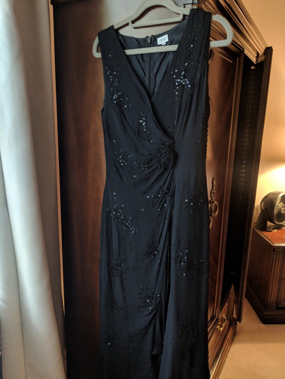 Cache Black Beaded V-Neck Maxi Dress